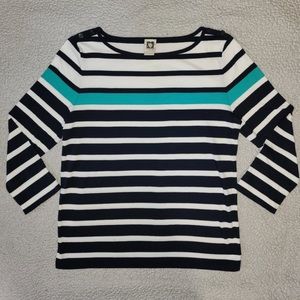 Anne Klein black, white, and teal striped blouse